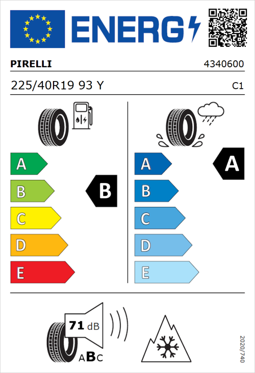 Tyre Label for Pirelli Cinturato All Season SF3 225/40R19 93Y